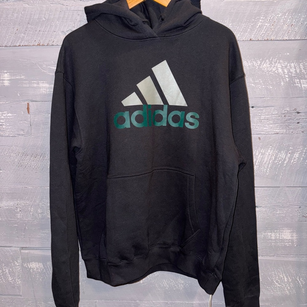 Adidas Black and Green Logo Hoodie